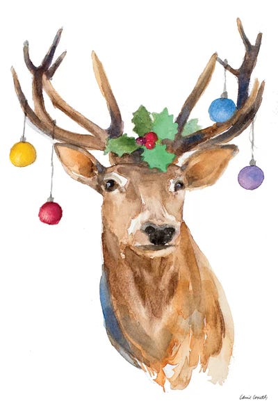 Lanie Loreth: Deer with Holly and Ornaments by Lanie Loreth