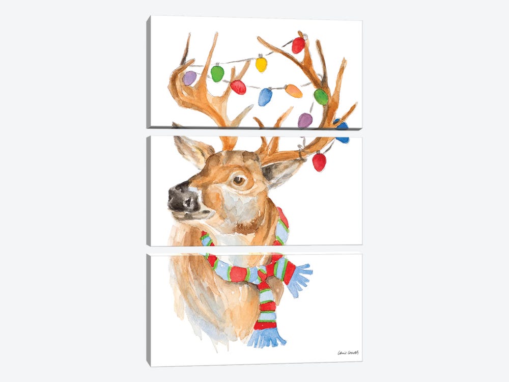 Deer with Lights and Scarf by Lanie Loreth 3-piece Canvas Art Print