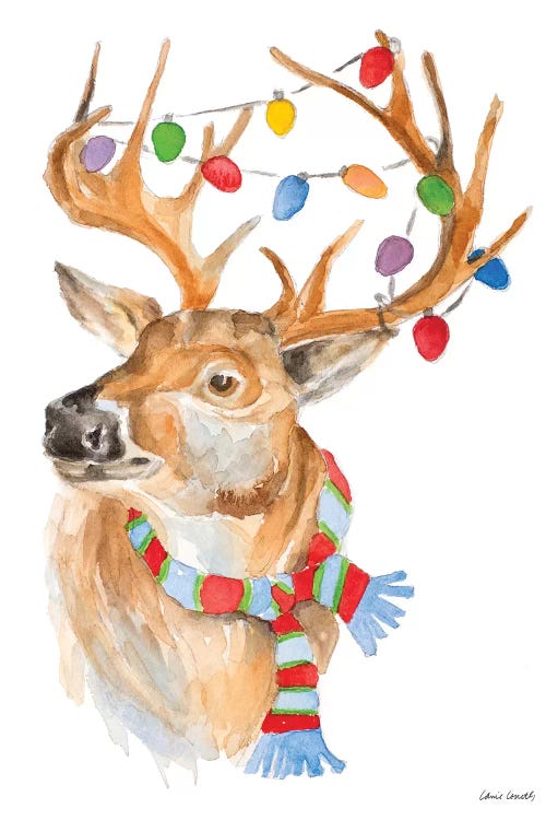 Deer with Lights and Scarf by Lanie Loreth wall art