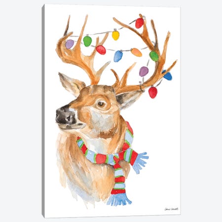 Deer with Lights and Scarf Canvas Print #LNL259} by Lanie Loreth Canvas Wall Art
