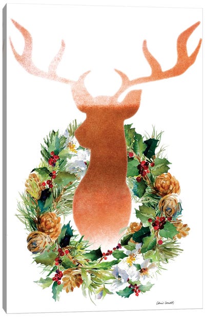 Holiday Wreath with Deer Canvas Art Print - Reindeer