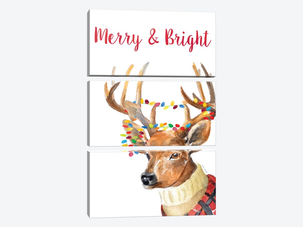 Merry and Bright Reindeer by Lanie Loreth 3-piece Canvas Art