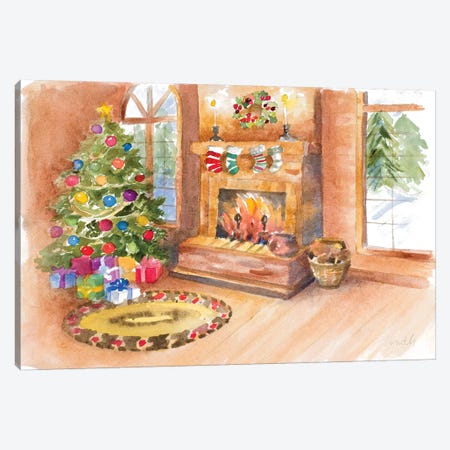 Santa's Fireplace and Tree Scene Canvas Print #LNL267} by Lanie Loreth Canvas Art