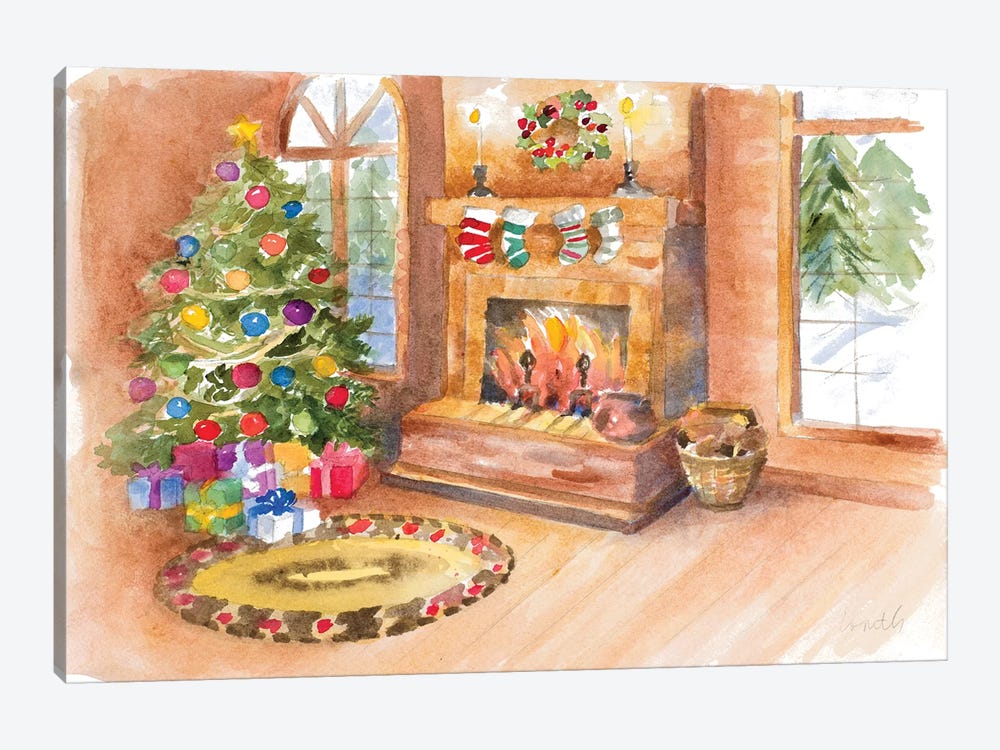 Santa's Fireplace and Tree Scene by Lanie Loreth 1-piece Canvas Artwork