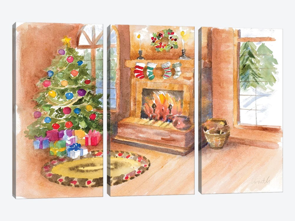 Santa's Fireplace and Tree Scene by Lanie Loreth 3-piece Canvas Art