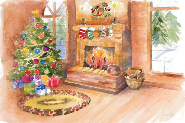 Home For The Holidays: Santa's Fireplace and Tree Scene by Lanie Loreth