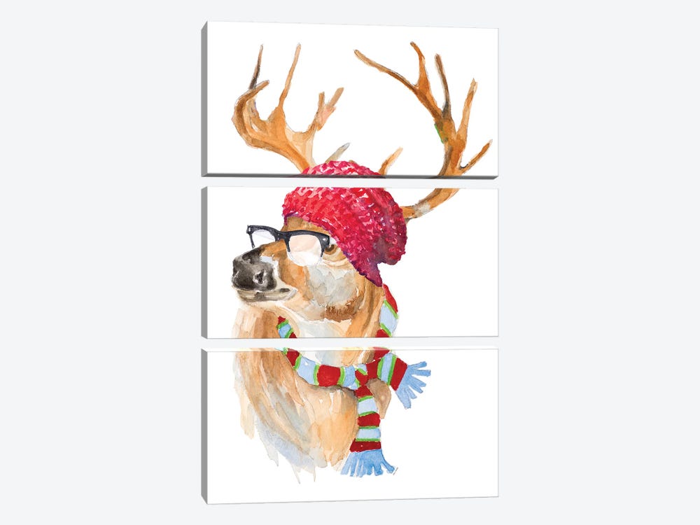 Winter Fun Deer by Lanie Loreth 3-piece Canvas Art Print