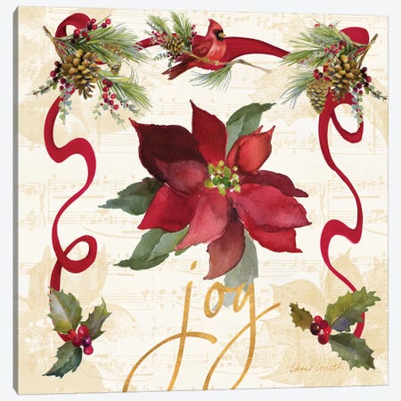 Christmas Poinsettia Ribbon IV Canvas Print #LNL305} by Lanie Loreth Canvas Art Print