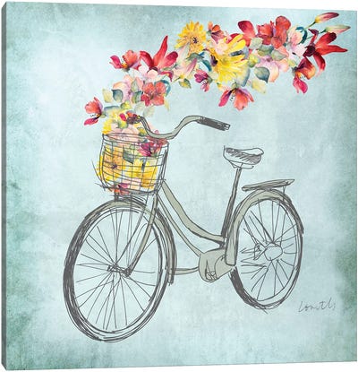 Floral Day Bike I Canvas Art Print - Bicycle Art