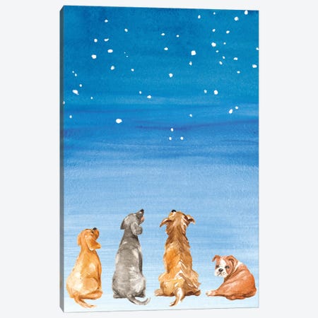 Four Dogs Star Gazing Canvas Print #LNL325} by Lanie Loreth Canvas Art Print