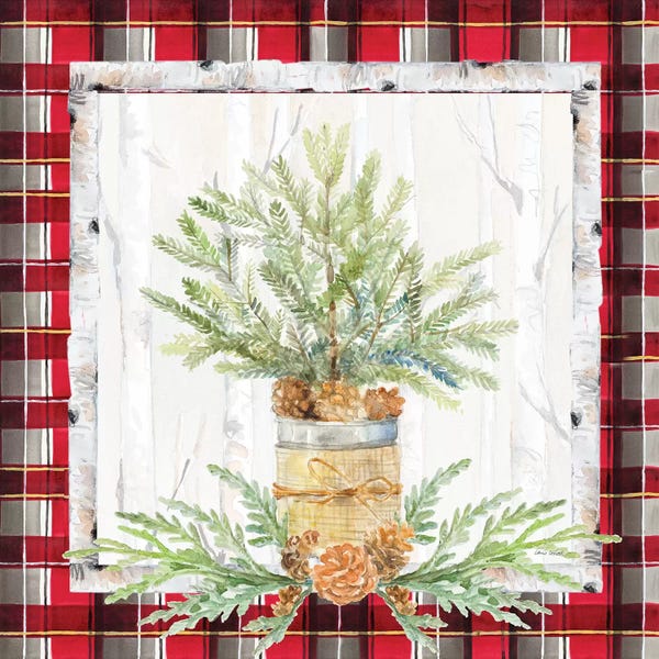Rustic Winter: Holiday Sprig On Plaid I by Lanie Loreth