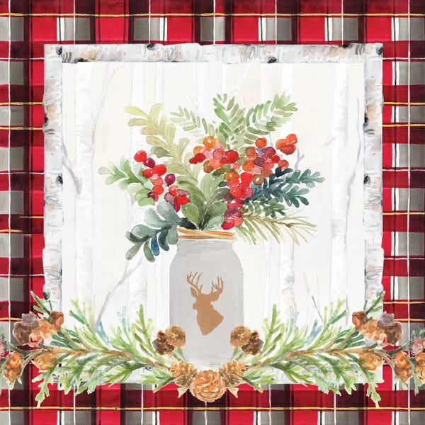 Rustic Winter: Holiday Sprig On Plaid II by Lanie Loreth