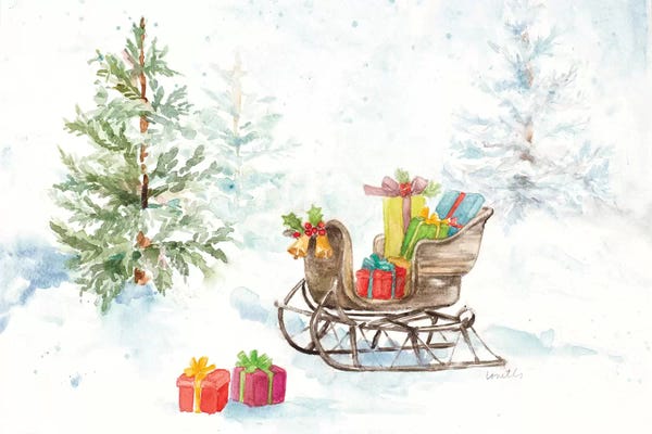 Farmhouse Festive: Presents In Sleigh On Snowy Day by Lanie Loreth