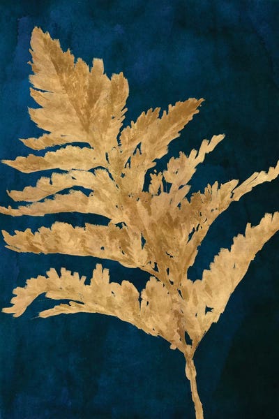 Ferns: Gold Leaves on Navy I by Lanie Loreth
