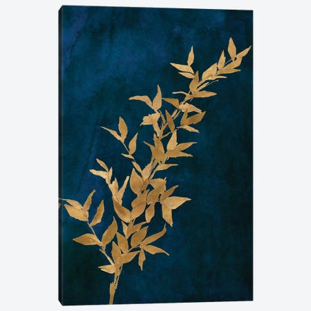 Gold Leaves on Navy II Canvas Print #LNL447} by Lanie Loreth Canvas Wall Art