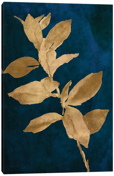 Gold Leaves on Navy IV Canvas Art Print - Lanie Loreth