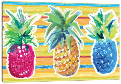 Vibrant Pineapple Trio Canvas Art Print - Pineapple Art