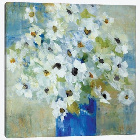 Pop of White Flowers in Blue Vase Canvas Print #LNL515} by Lanie Loreth Canvas Art