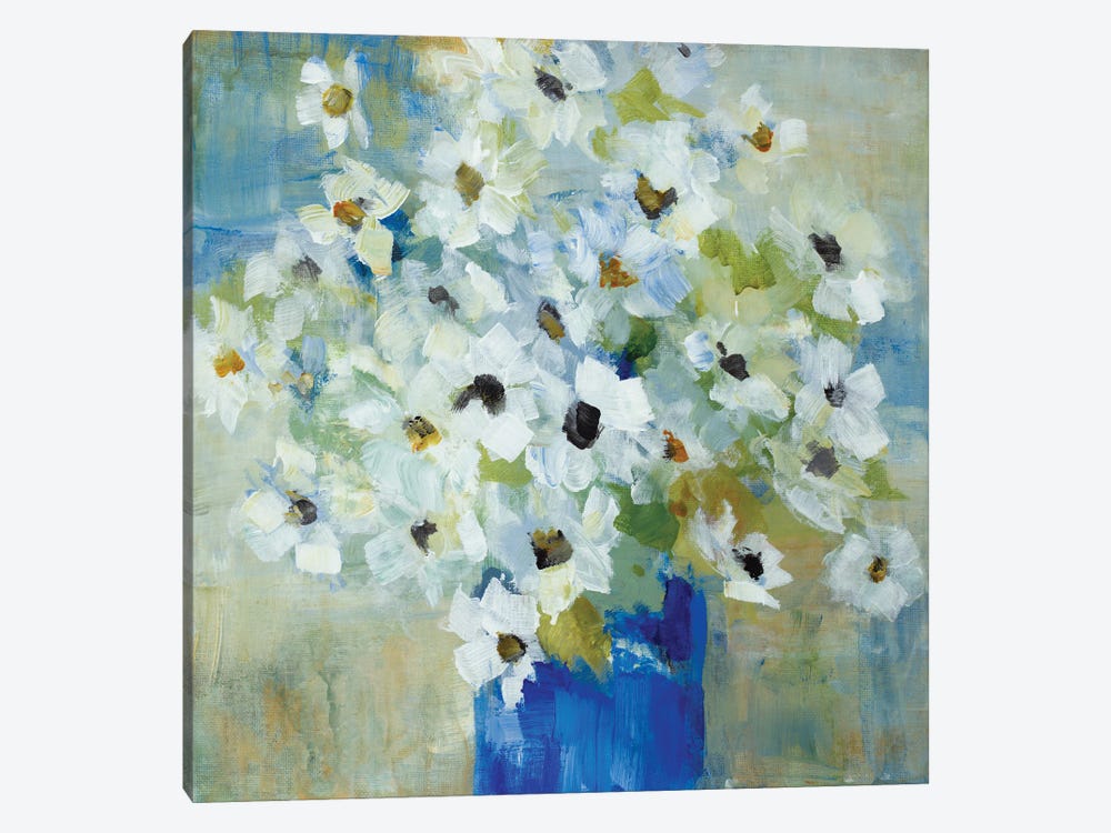 Pop of White Flowers in Blue Vase by Lanie Loreth 1-piece Canvas Artwork