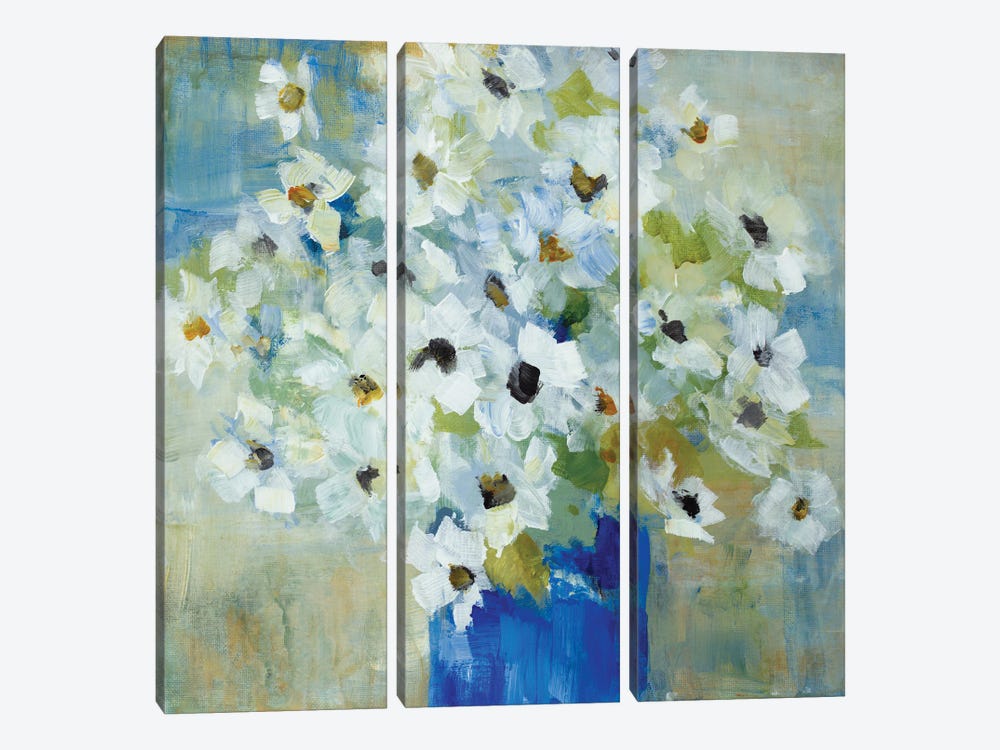 Pop of White Flowers in Blue Vase by Lanie Loreth 3-piece Canvas Art