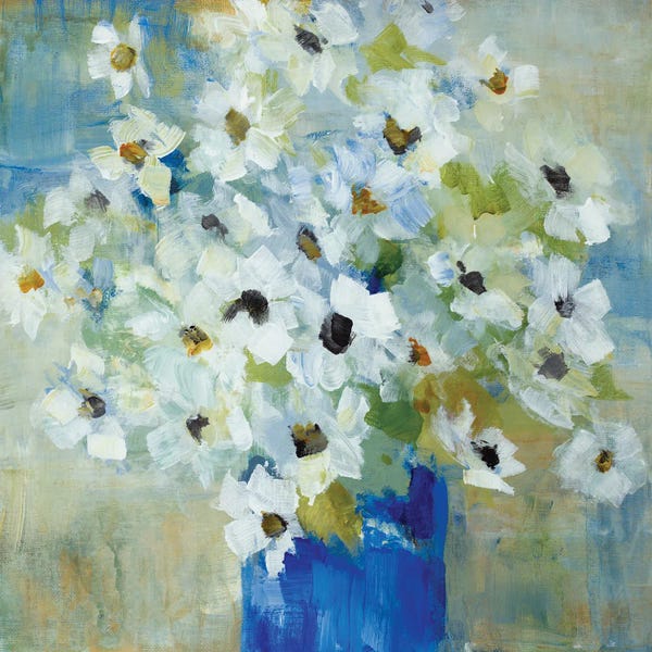 Pop of White Flowers in Blue Vase