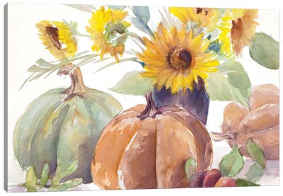 Tawny Sunflowers and Pumpkins Canvas Art Print - Food Art