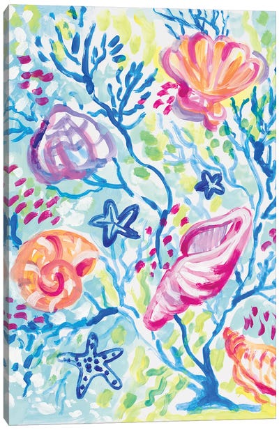 Seashells in the Coral Canvas Art Print - Starfish Art
