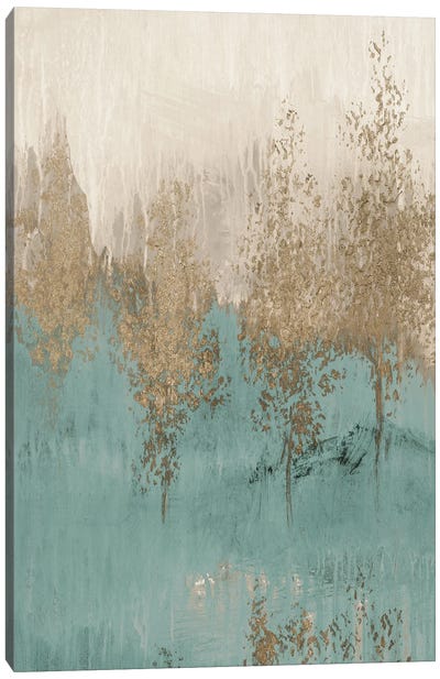 Through the Gold Trees Abstract II Canvas Art Print - Calm & Sophisticated Living Room Art