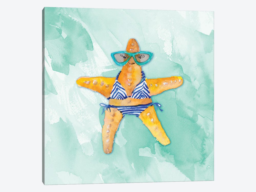Blue Bikini Starfish on Watercolor by Lanie Loreth 1-piece Canvas Print