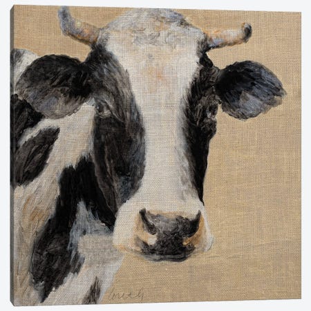 Cow On Burlap Canvas Print #LNL618} by Lanie Loreth Canvas Wall Art