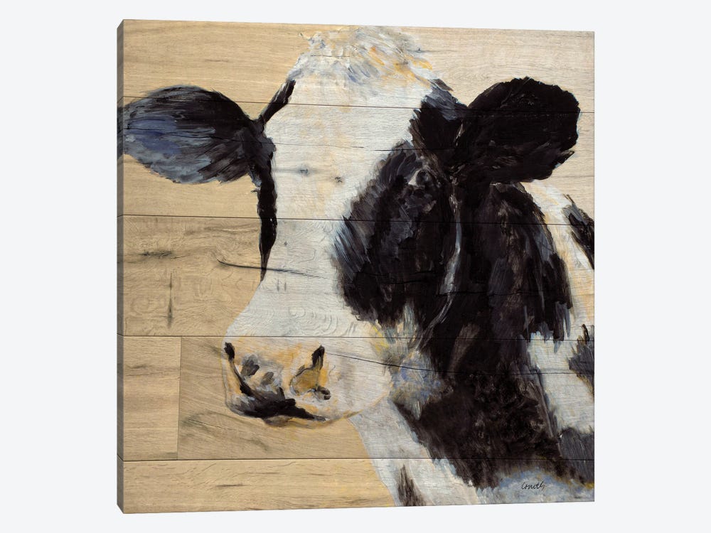 Cow On Wood by Lanie Loreth 1-piece Canvas Art