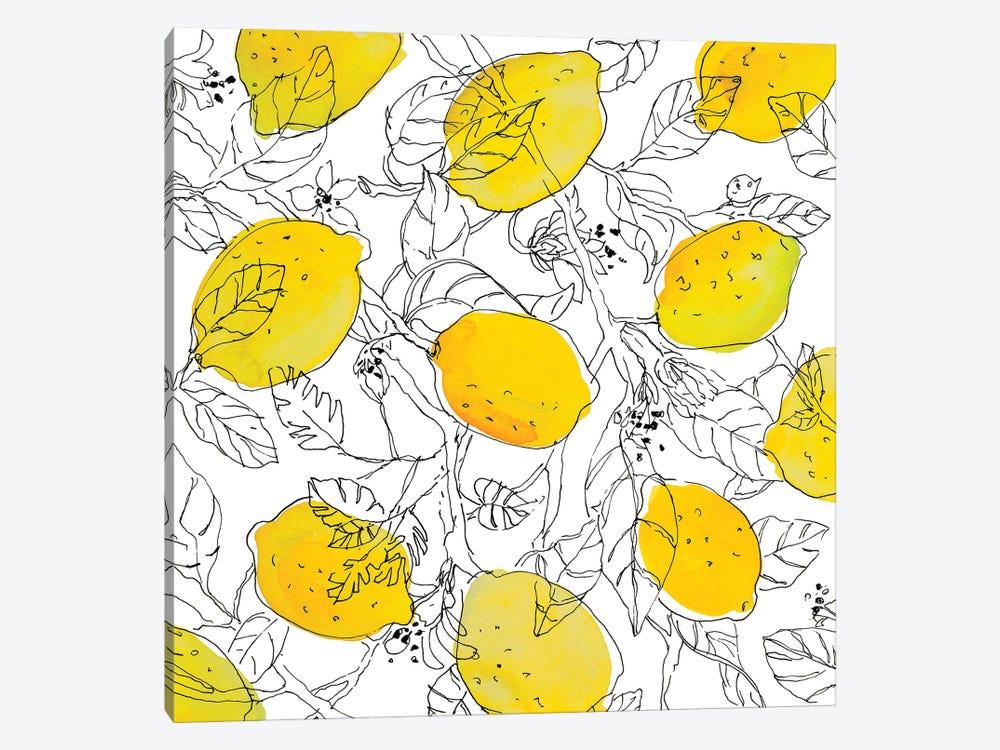 Lemons With Outlined Leaves by Lanie Loreth 1-piece Art Print
