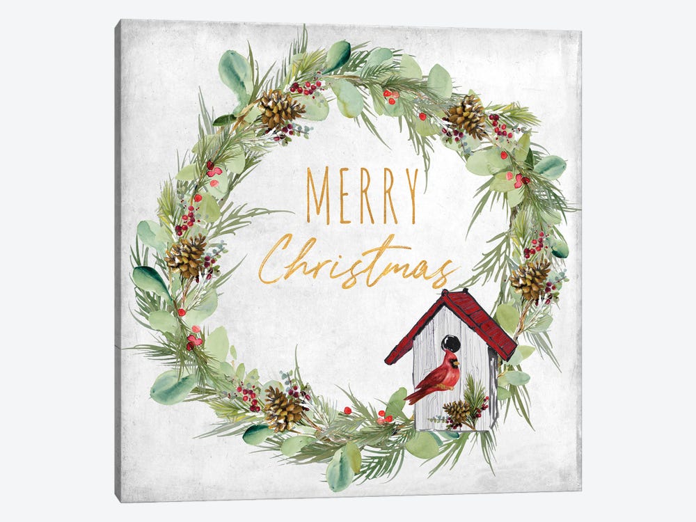 Merry Christmas Wreath and Bird House by Lanie Loreth 1-piece Canvas Print