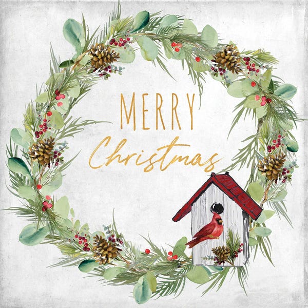 Rustic Winter: Merry Christmas Wreath and Bird House by Lanie Loreth