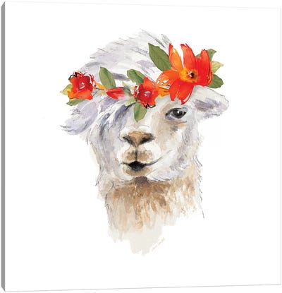 Floral Llama II Canvas Art Print - Llama & Alpaca Art