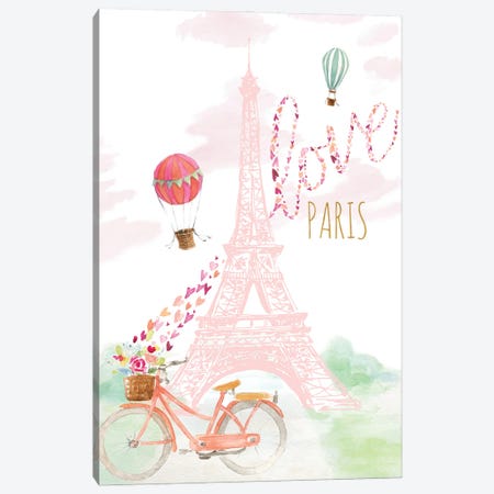 Pink Eiffel Bike Ride Canvas Print #LNL681} by Lanie Loreth Art Print