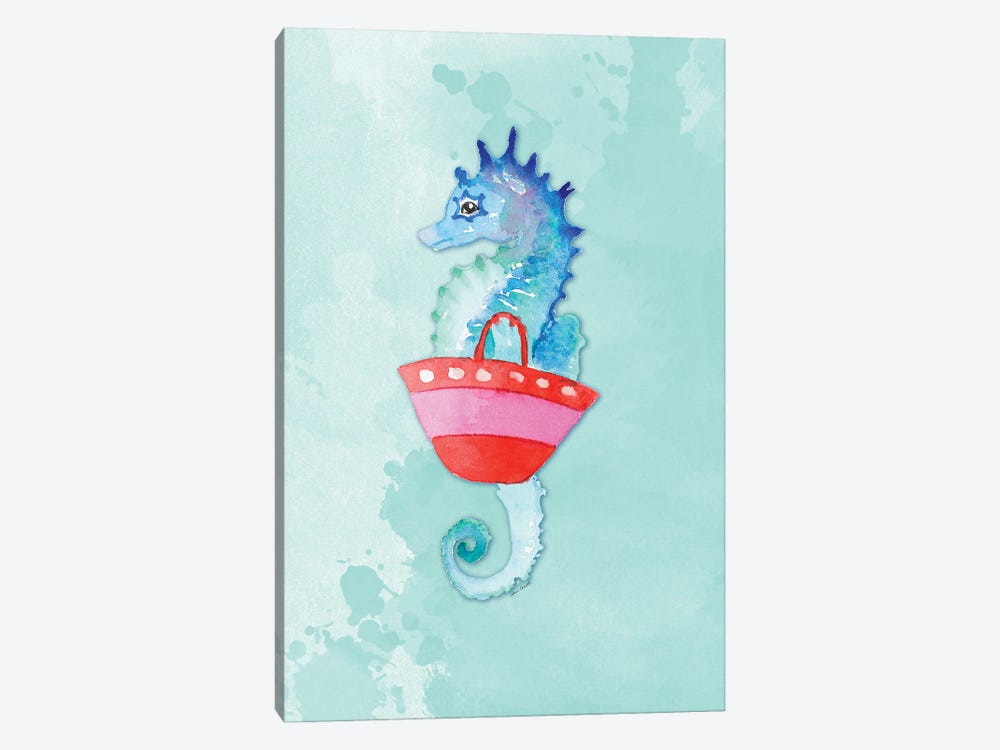 Seahorse With Bag on Watercolor (blue) by Lanie Loreth 1-piece Canvas Artwork