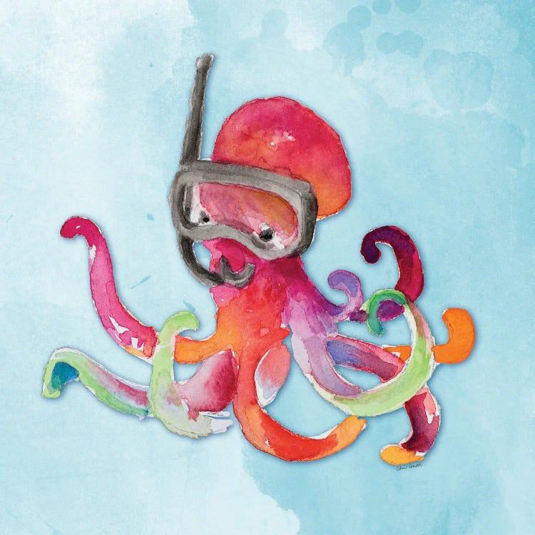 Snorkeling Octopus on Watercolor