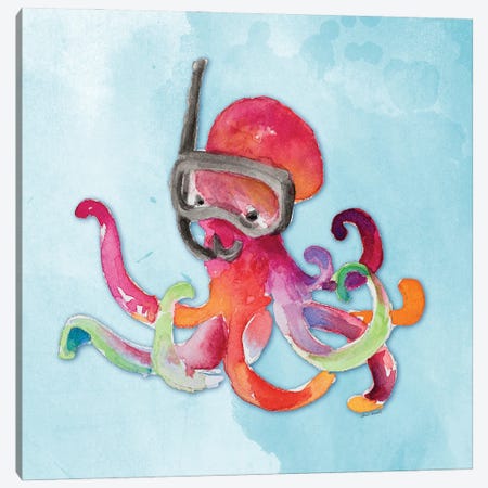 Snorkeling Octopus on Watercolor Canvas Print #LNL697} by Lanie Loreth Canvas Print