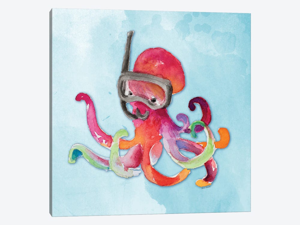 Snorkeling Octopus on Watercolor by Lanie Loreth 1-piece Canvas Artwork