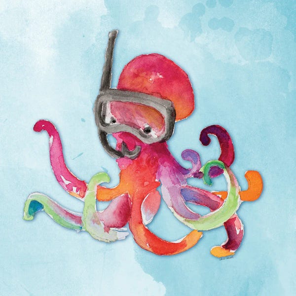 Lanie Loreth: Snorkeling Octopus on Watercolor by Lanie Loreth