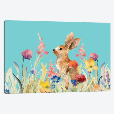 Amongst the Flowers on Teal I Canvas Print #LNL6} by Lanie Loreth Canvas Wall Art