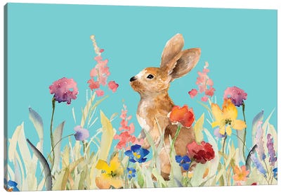 Amongst the Flowers on Teal I Canvas Art Print - Easter Art