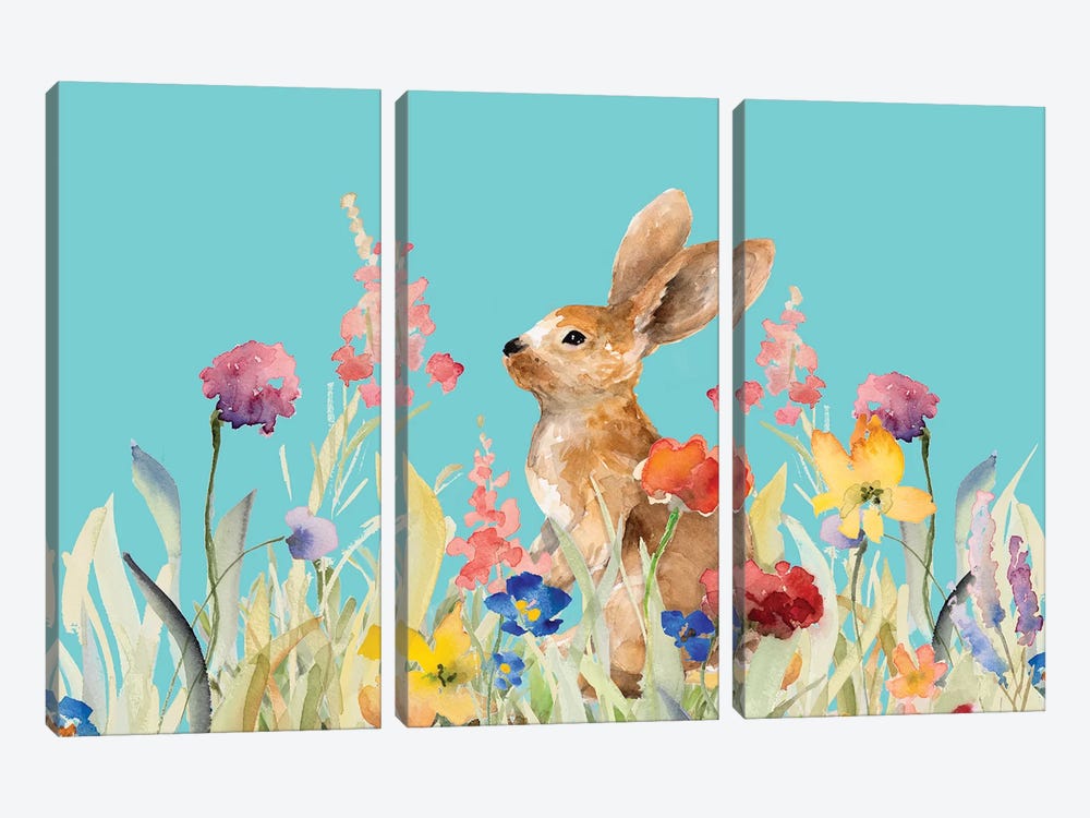 Amongst the Flowers on Teal I by Lanie Loreth 3-piece Canvas Print