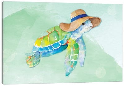 Turtle With Hat on Watercolor Canvas Art Print - Lanie Loreth