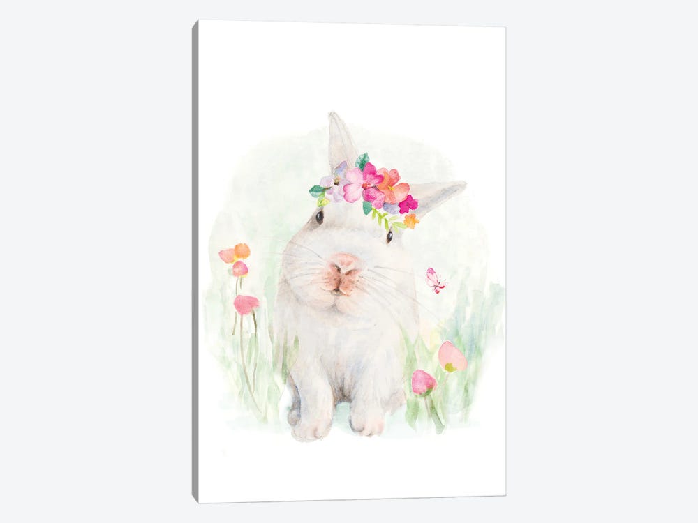 White Bunny With Flower Bonnet by Lanie Loreth 1-piece Canvas Print