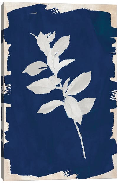 White Leaf on Navy II Canvas Art Print - Indigo Art