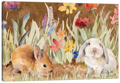 Bunnies Amongst The Wildflowers Canvas Art Print - Rabbit Art