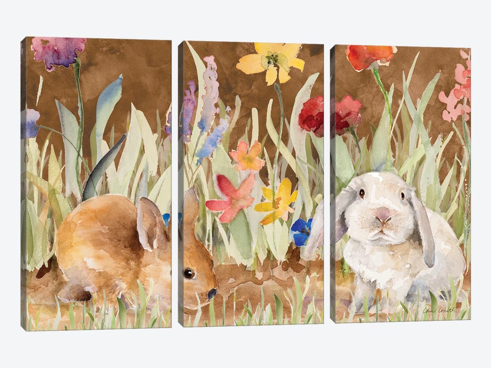 Bunnies Amongst The Wildflowers by Lanie Loreth 3-piece Canvas Print