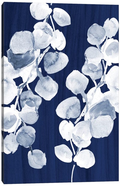 Eucalyptus Leaves On Navy Canvas Art Print - Eucalyptus Art
